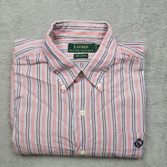 Lauren Ralph Lauren Other - Lauren Ralph Lauren Mens 15.5 32 33 Red Blue Stripe Shirt Button Down Cotton